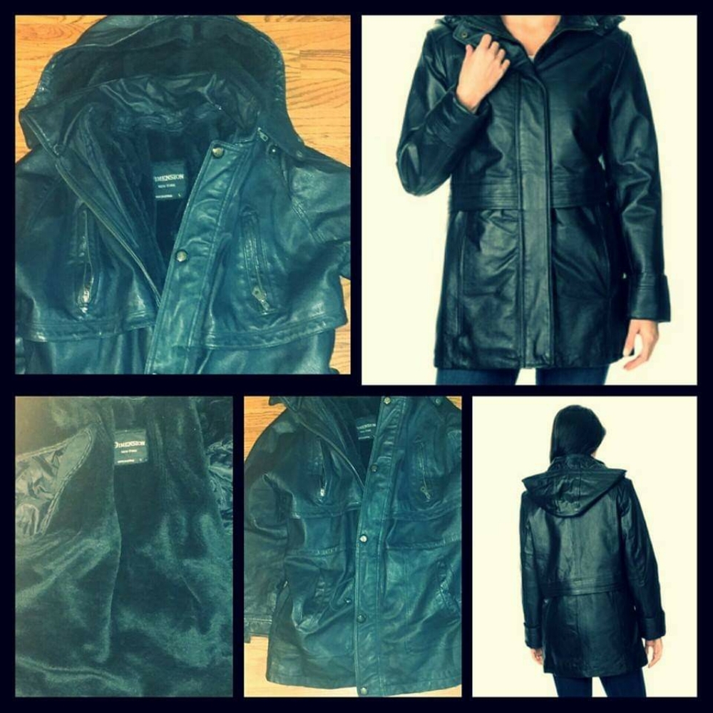 Black Women's Dimenson's Leather Coat.